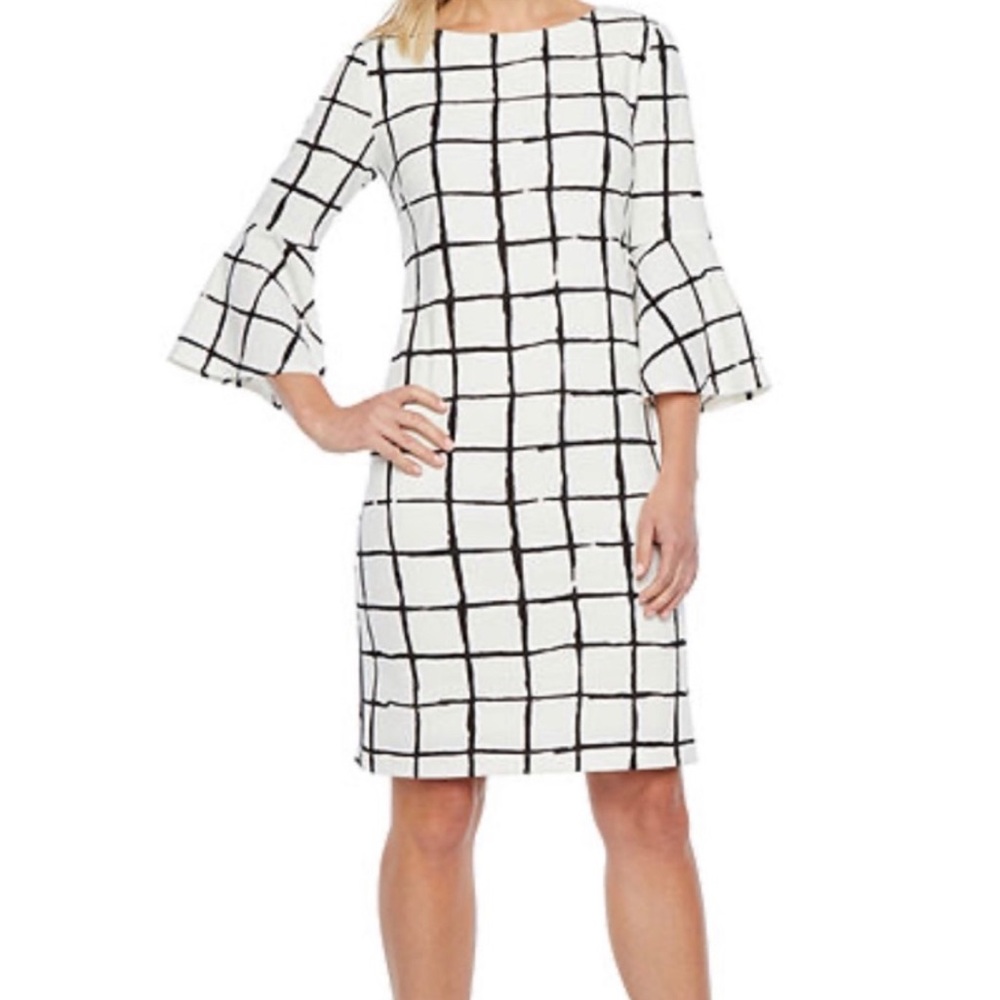 Liz Claiborne Women’s Back Zipped Long Sleeves Casual Dress Black/White Size 18
